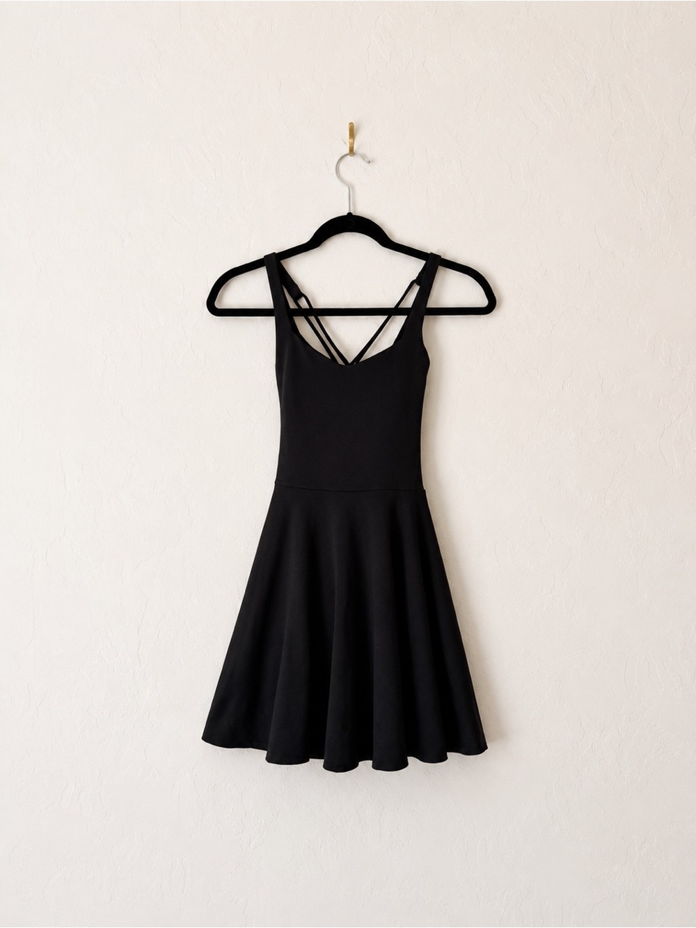 girlfriend collective Black Strappy Fit-and-Flare Mini Dress